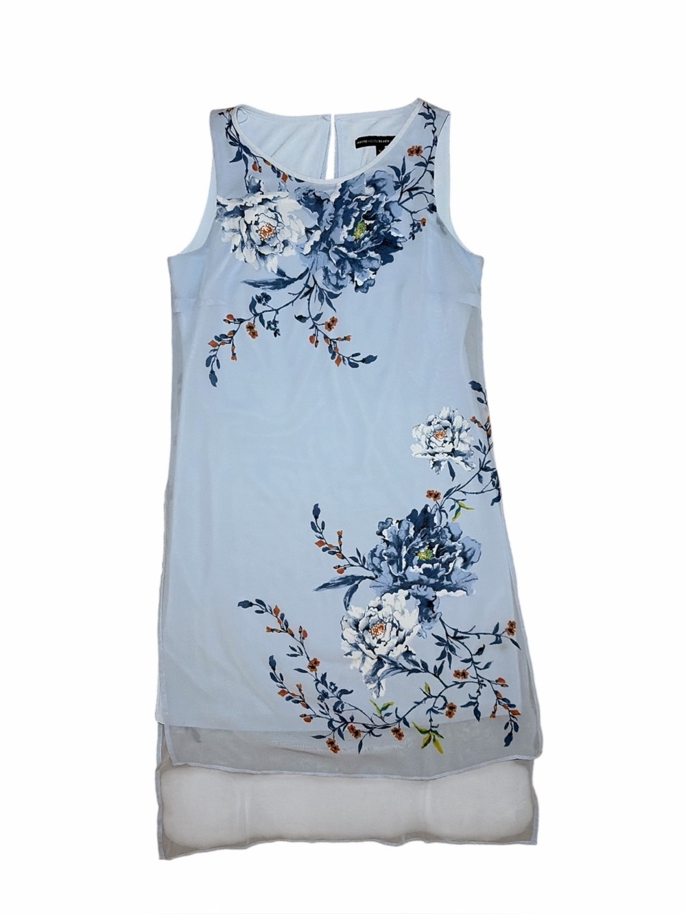 White House Black Market Size XS Blue Floral Sleeveless Shift Dress
